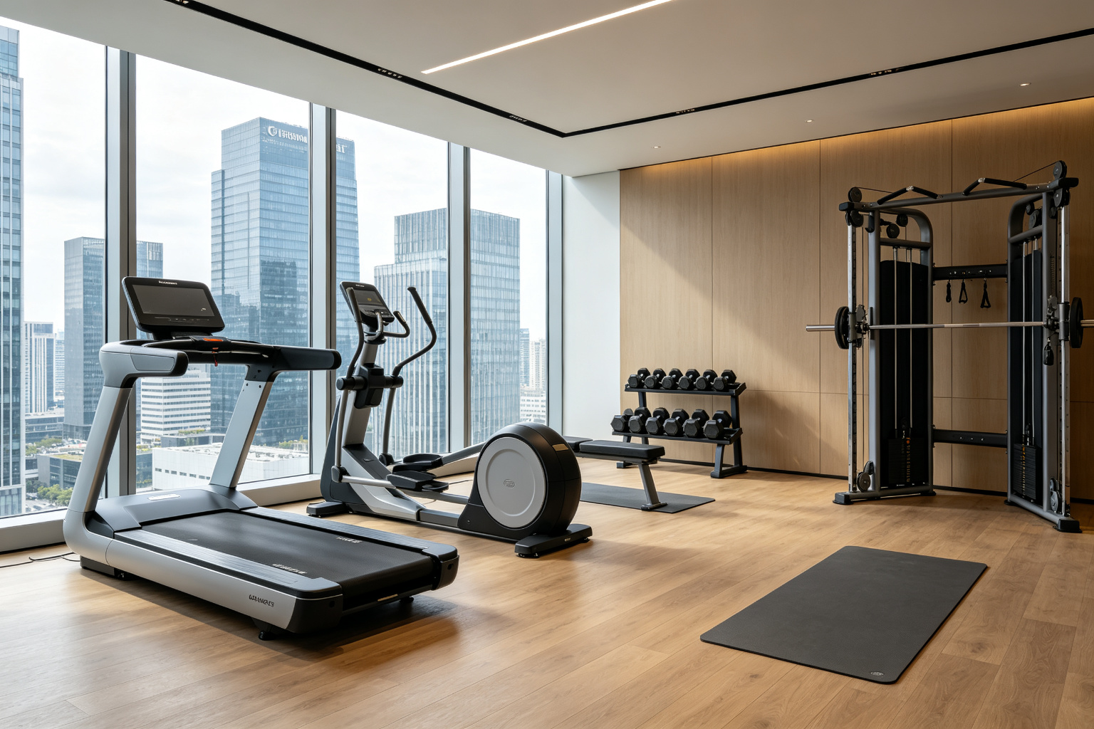 Corporate office fitness room equipment